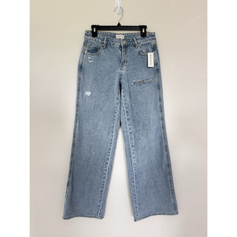 Pacsun Carlina Baggy Low Rise Denim Jeans Glitter Sequin Festival Size 26 NWT